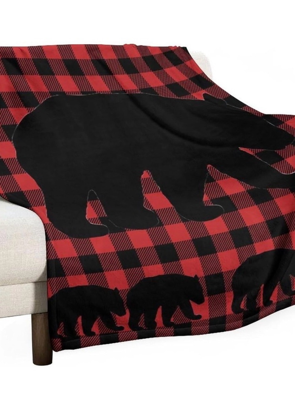 Cozy Buffalo Plaid Bear Throw Blanket - Red & Blacks 40x50inch